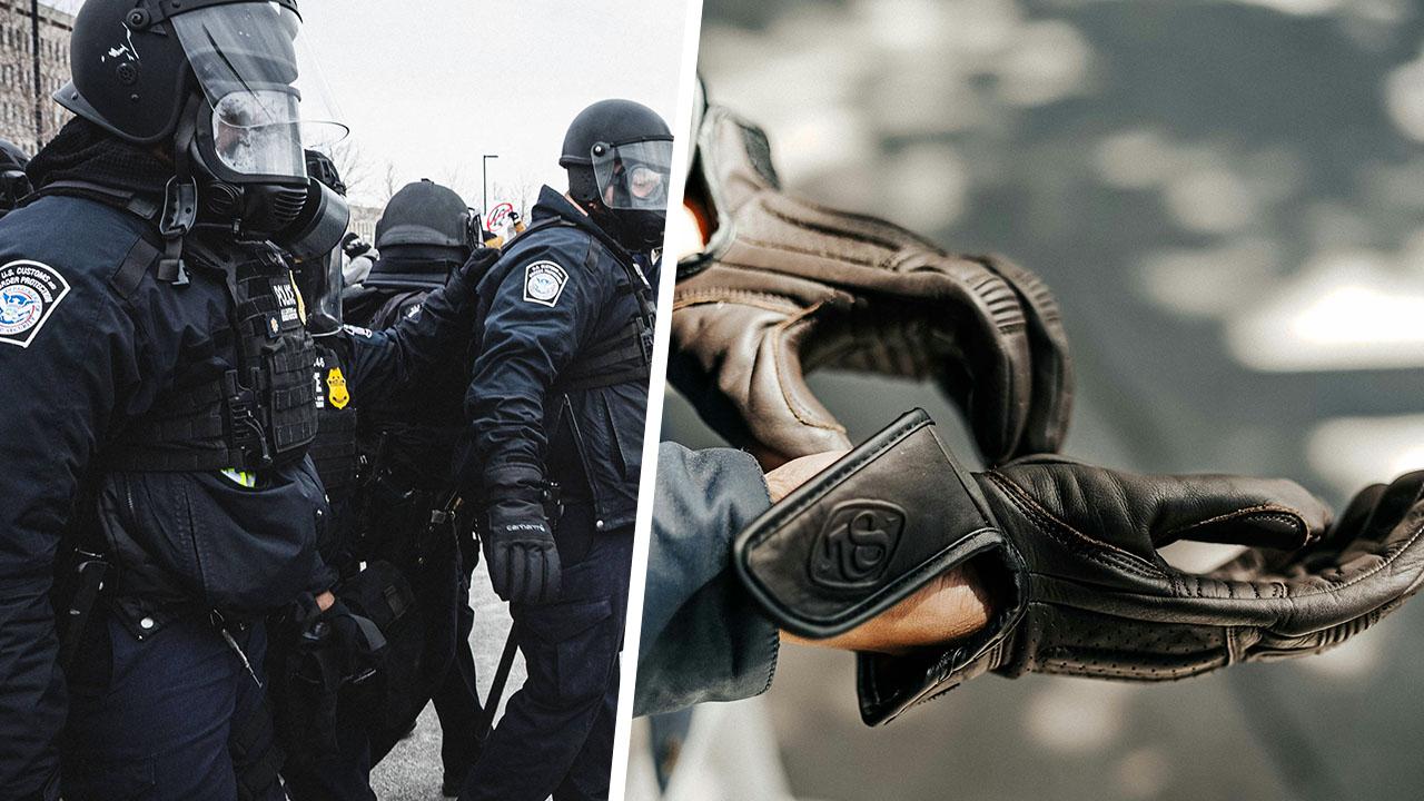 Composite photo of ICE and gloves.