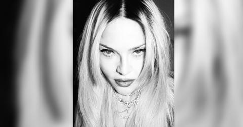 Black and white photo of Madonna