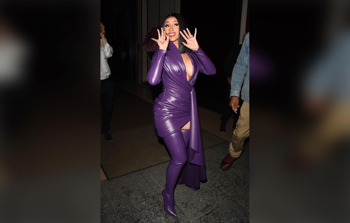 Cardi B Purple Latex Dress Paris Fashion Week