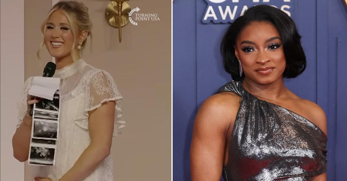 Photo of Riley Gaines, Simone Biles. 