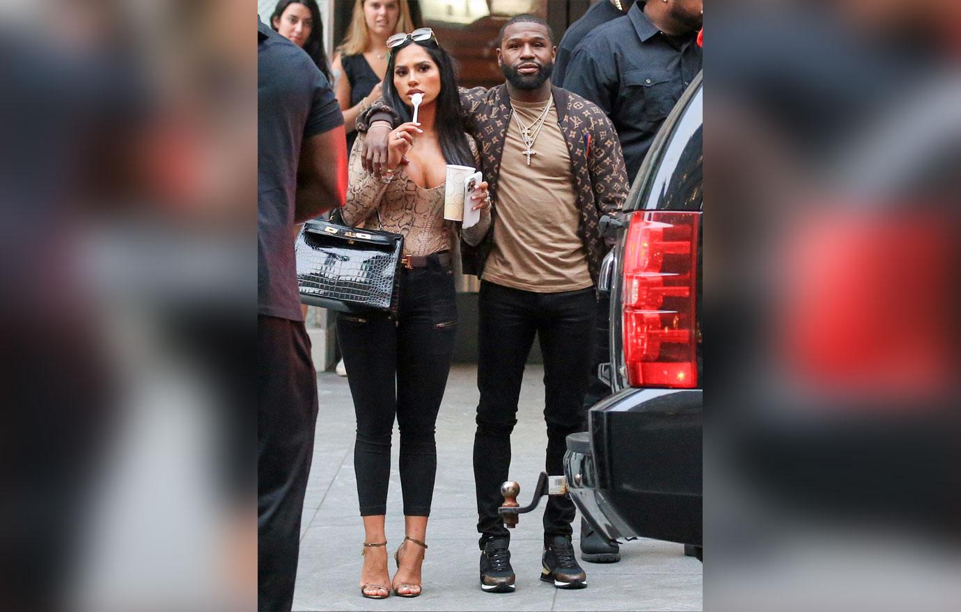 floyd mayweather girlfriend gallienne nabila spotted massive rock engagement finger r