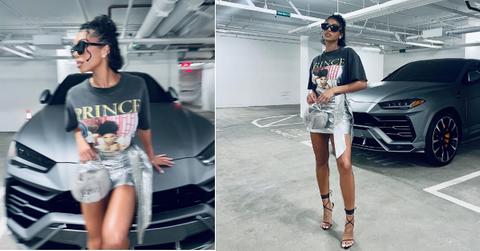 lori harvey prince tshirt outfit instagram style shop feature