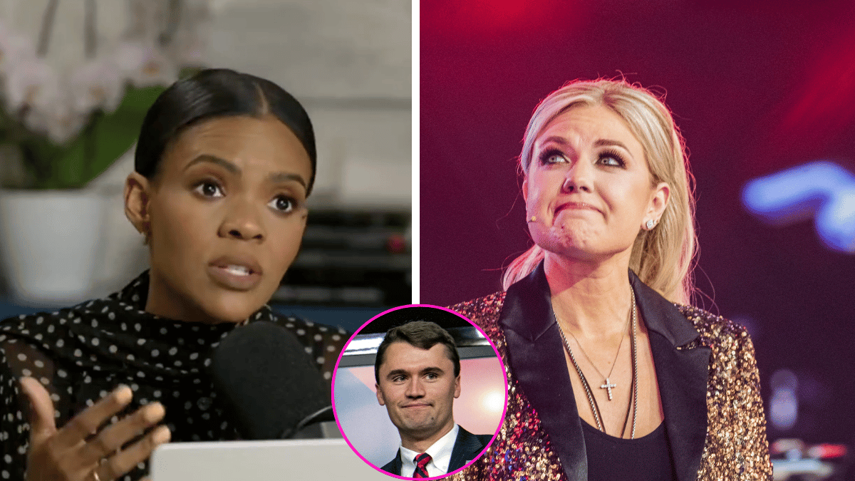 Composite photo of Candace Owens, Erika Kirk and Charlie Kirk.