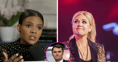 Composite photo of Candace Owens, Erika Kirk and Charlie Kirk.