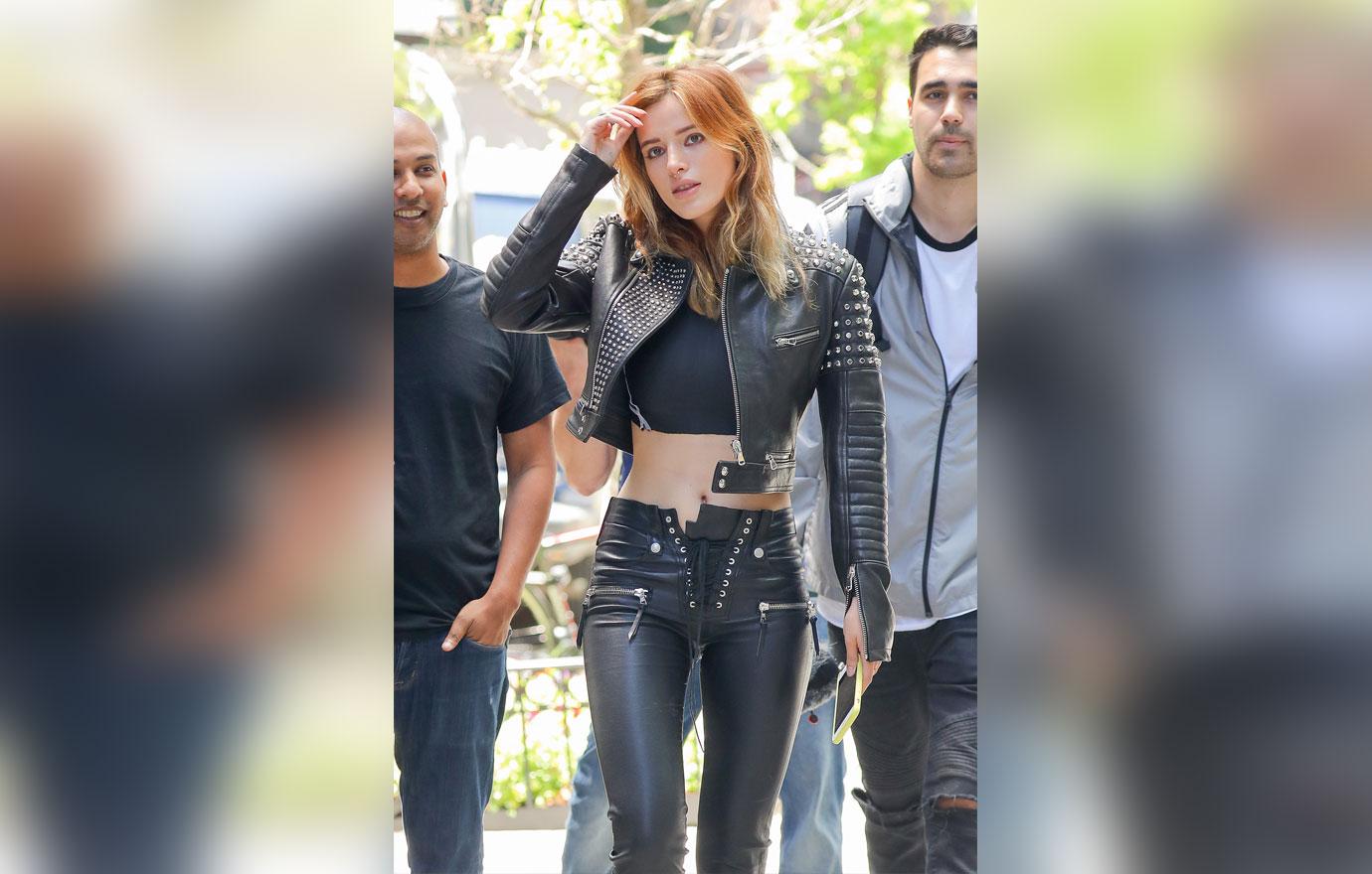 Bella Thorne wears a black leather outfit in New York City