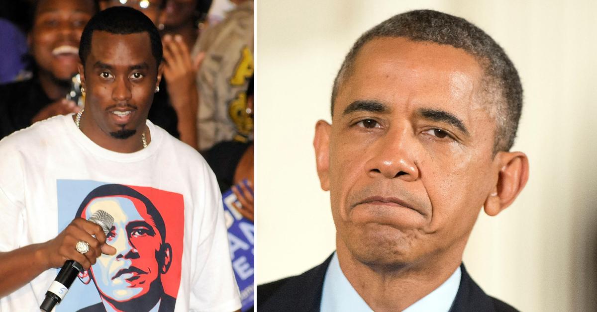 Photo of Sean 'Diddy' Combs; picture of Barack Obama.