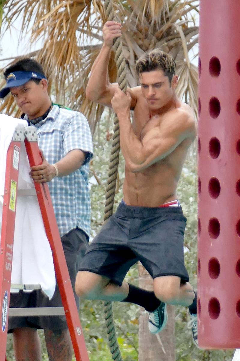 zac efron abs shirtless baywatch movie filming