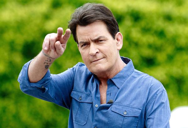 Charlie Sheen at the &#8216;EXTRA&#8217; live TV show in Los Angeles.