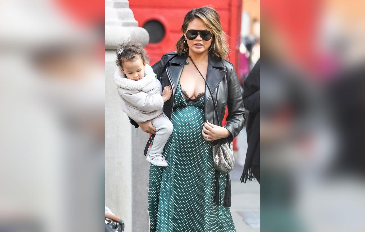 Chrissy Teigen goes shopping with Luna after having lunch at Lure in Soho