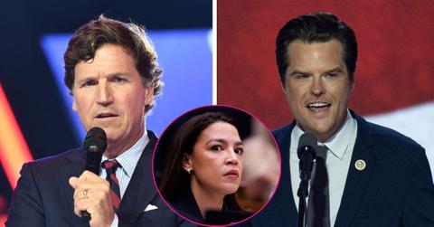 composite photo of tucker carlson, matt gaetz and Alexandria Ocasio-Cortez
