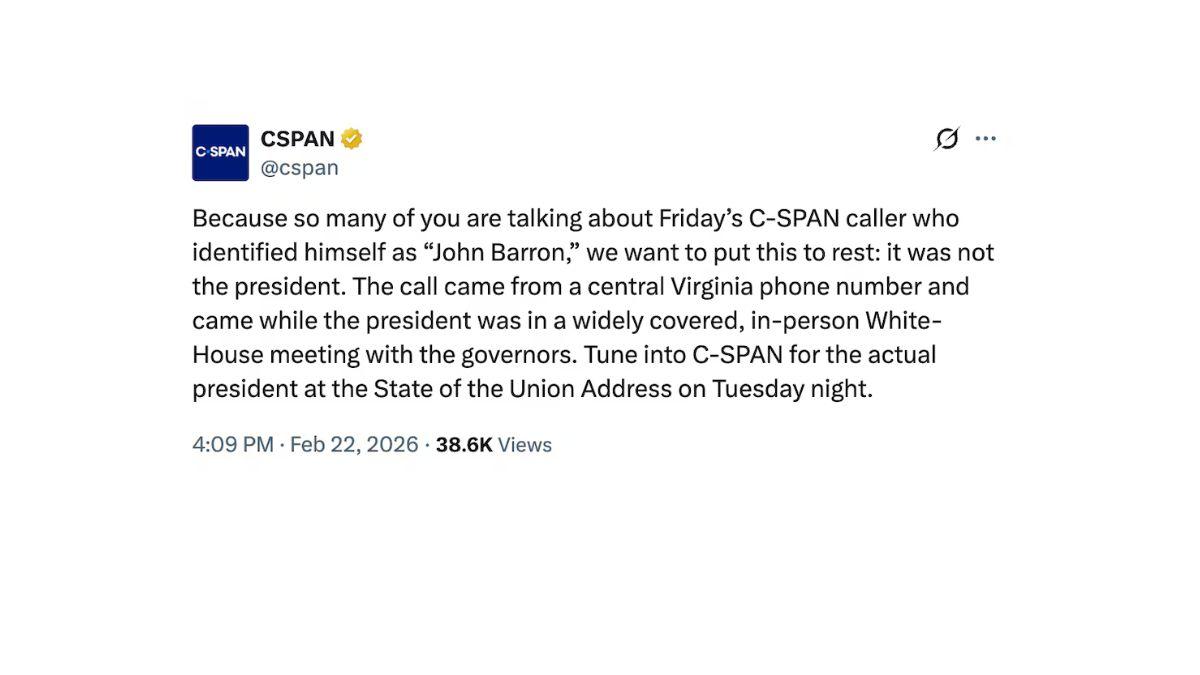 Image of C-SPAN clarified the caller was not POTUS.