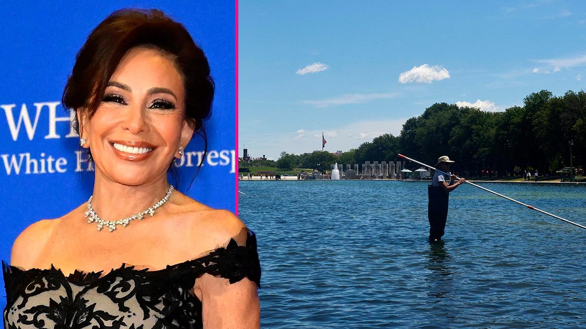 Composite photo of Jeanine Pirro and the Lincoln Memorial Reflecting Pool.