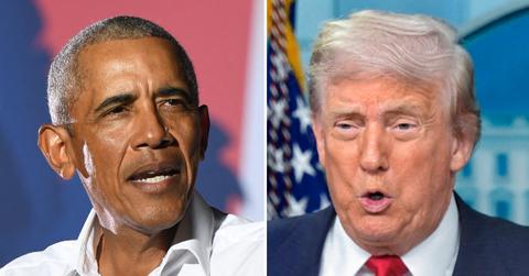 Photo of Barack Obama; picture of Donald Trump.