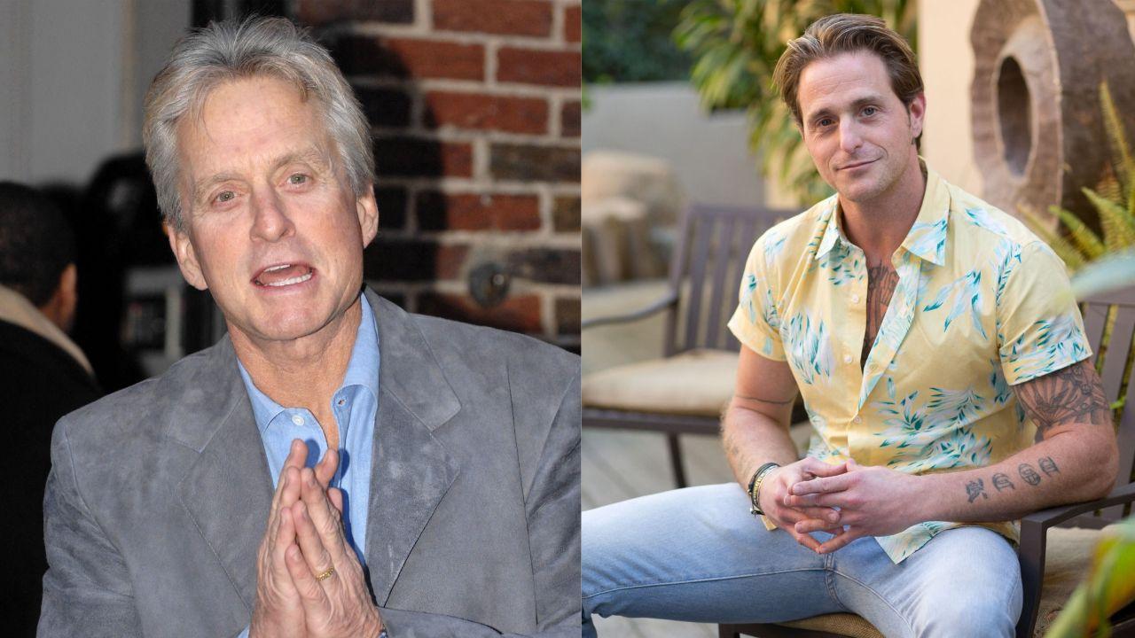 Split image of Michael Douglas and Cameron Douglas. 