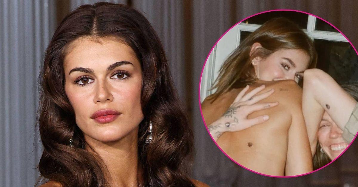 kaia gerber topless denim skirt photo