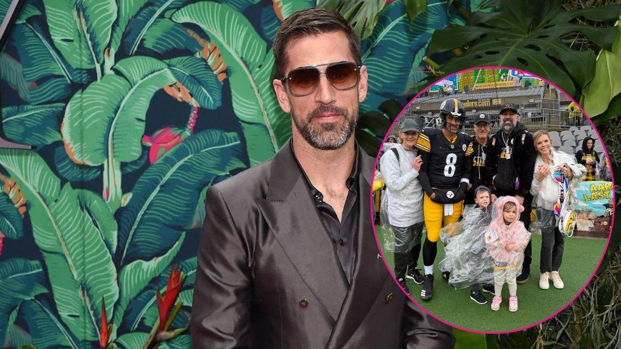 Split photo of Aaron Rodgers with his family