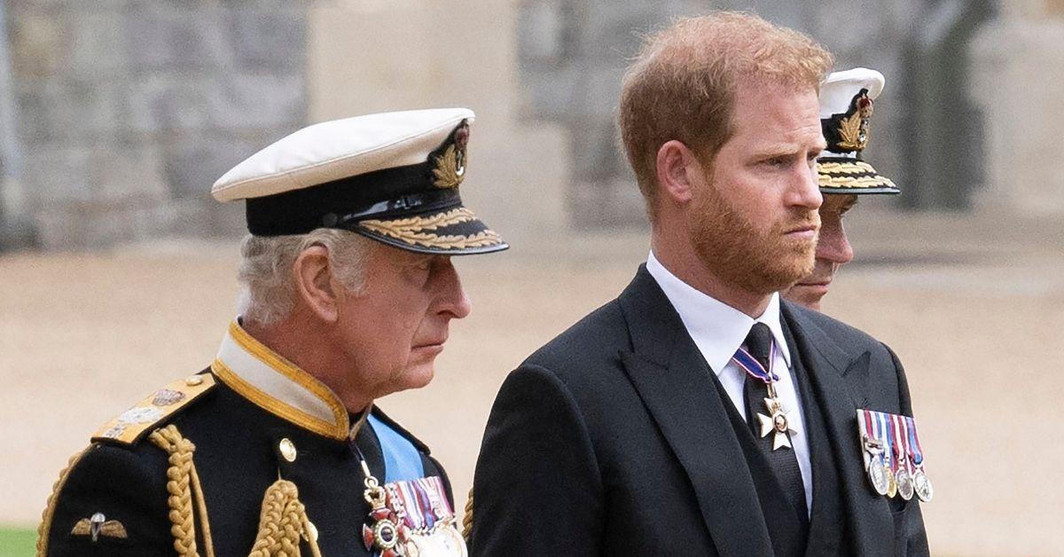 image of Prince Harry recently reunited with King Charles.