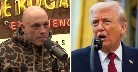 Split photo of Joe Rogan and Donald Trump