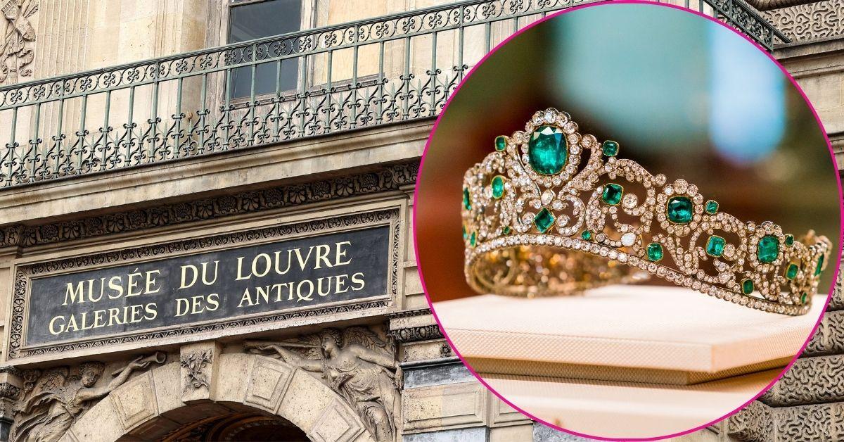 Composite photo of the Louvre Museum and one of France's crown jewes.