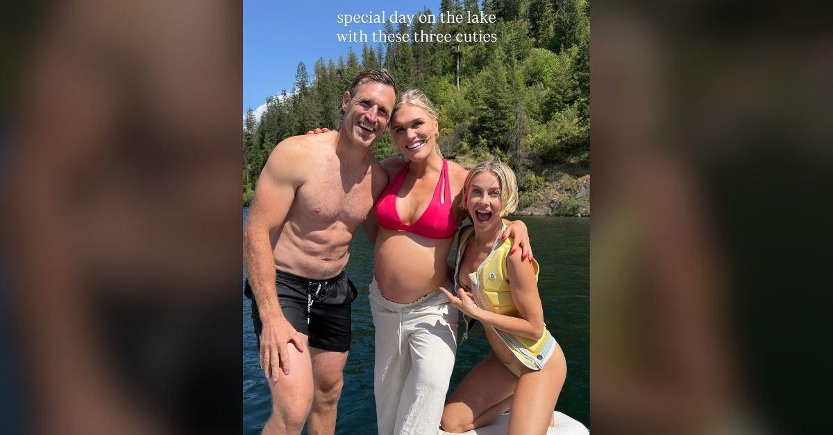 image of Julianne Hough posed with her ex-husband, Brooks Laich, and his pregnant fiancée, Katrín Tanja Davíðsdóttir.
