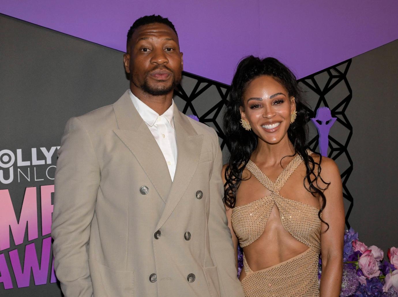 jonathan majors meagan good engaged ebony power  gala diamond ring