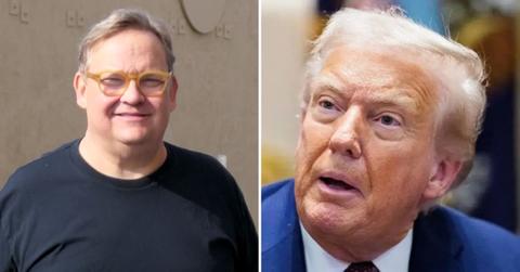 Split photo of Andy Richter and Donald Trump