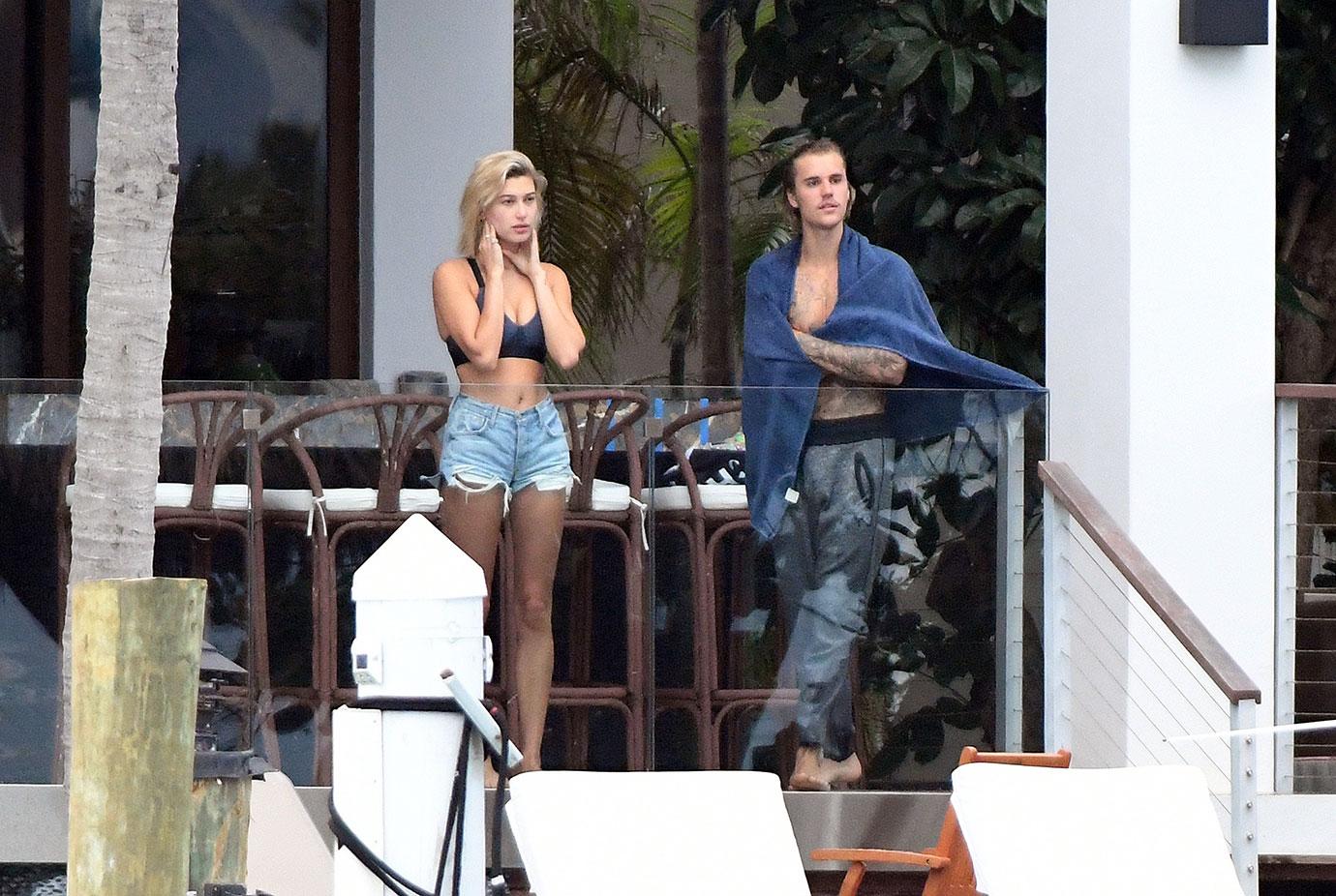 On again couple Justin Bieber and Hailey Baldwin put on a shirtless public display of affection in Miami