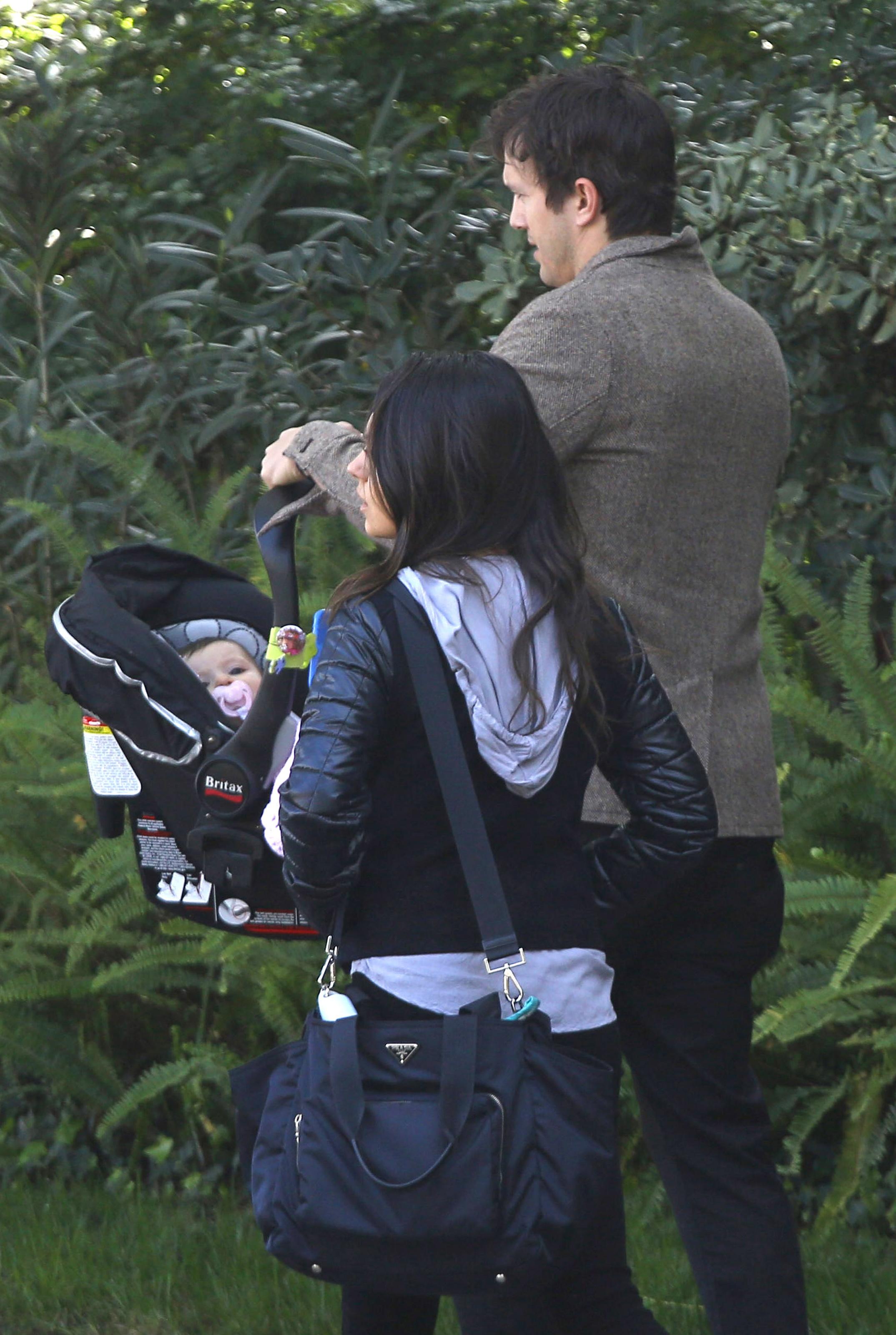 Ashton Kutcher and Mila Kunis enjoy a day out with baby girl Wyatt and parents