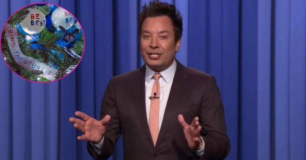 composite photo of jimmy fallon and white house christmas decorations