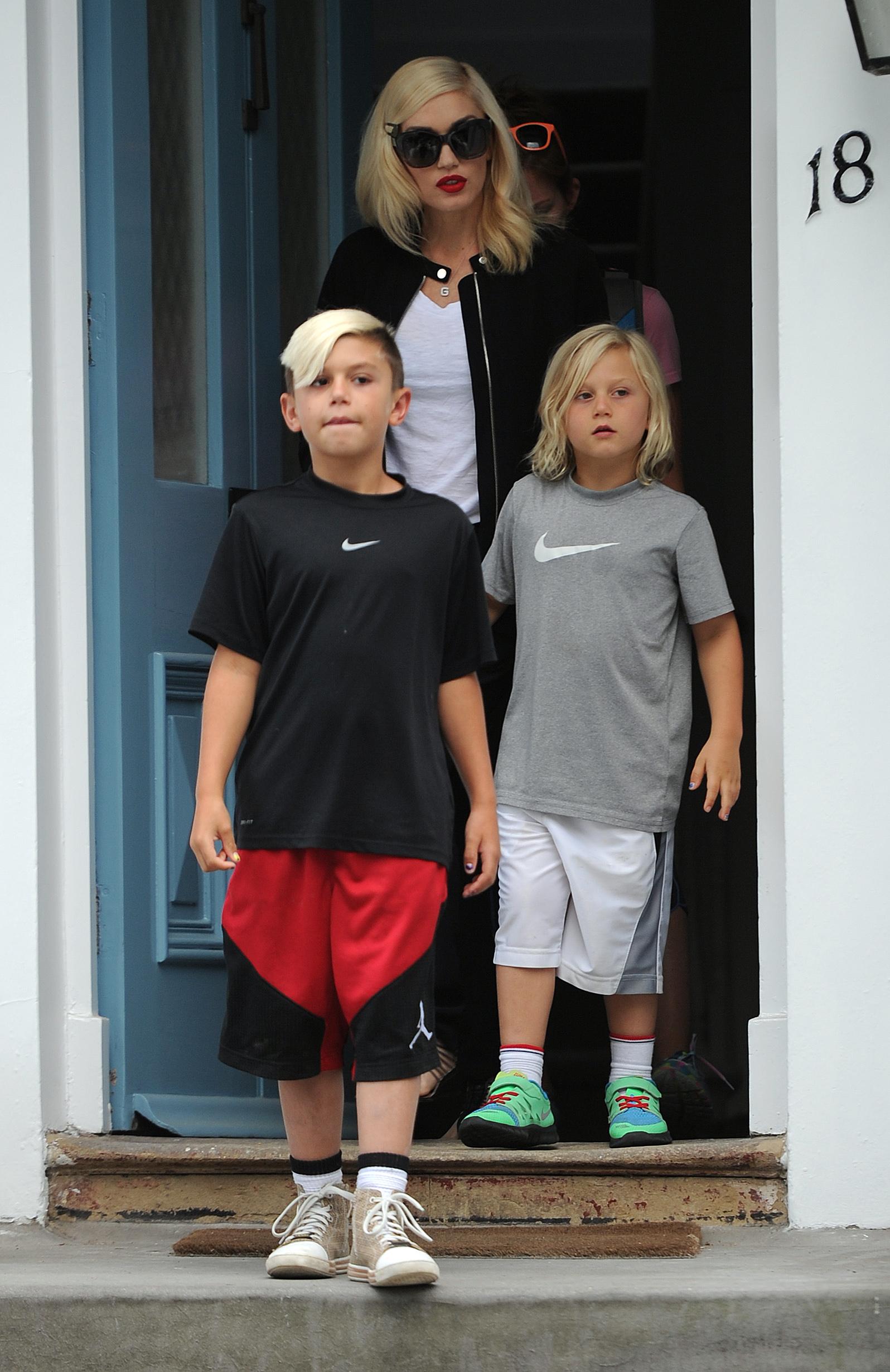 Gwen Stefani with her sons Kingston and Zuma Rossdale leaving a friends house in London