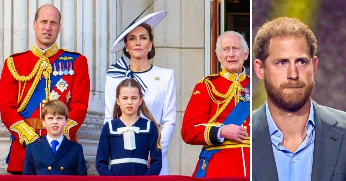 Photo of the royal family and an image of Prince Harry