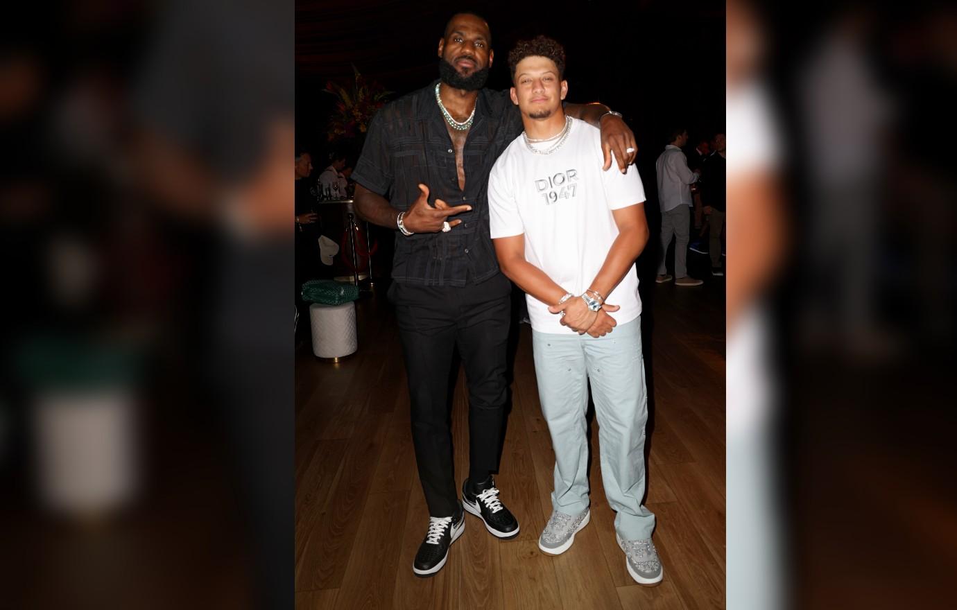 lebron james and patrick mahomes at american express presents carbone beach on may   photo credit alexander tamargo getty images