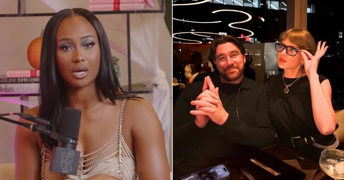 Photo of Kayla Nicole and a photo of Travis Kelce with Taylor Swift