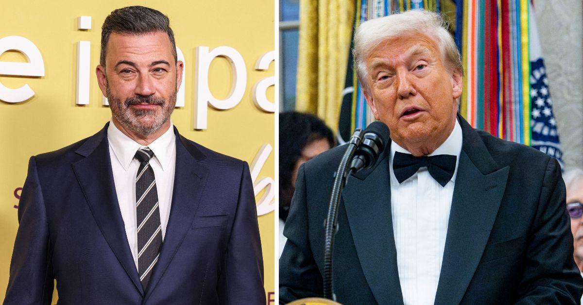 split photo of jimmy kimmel and donald trump
