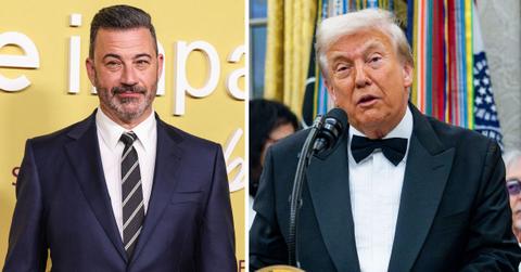 split photo of jimmy kimmel and donald trump