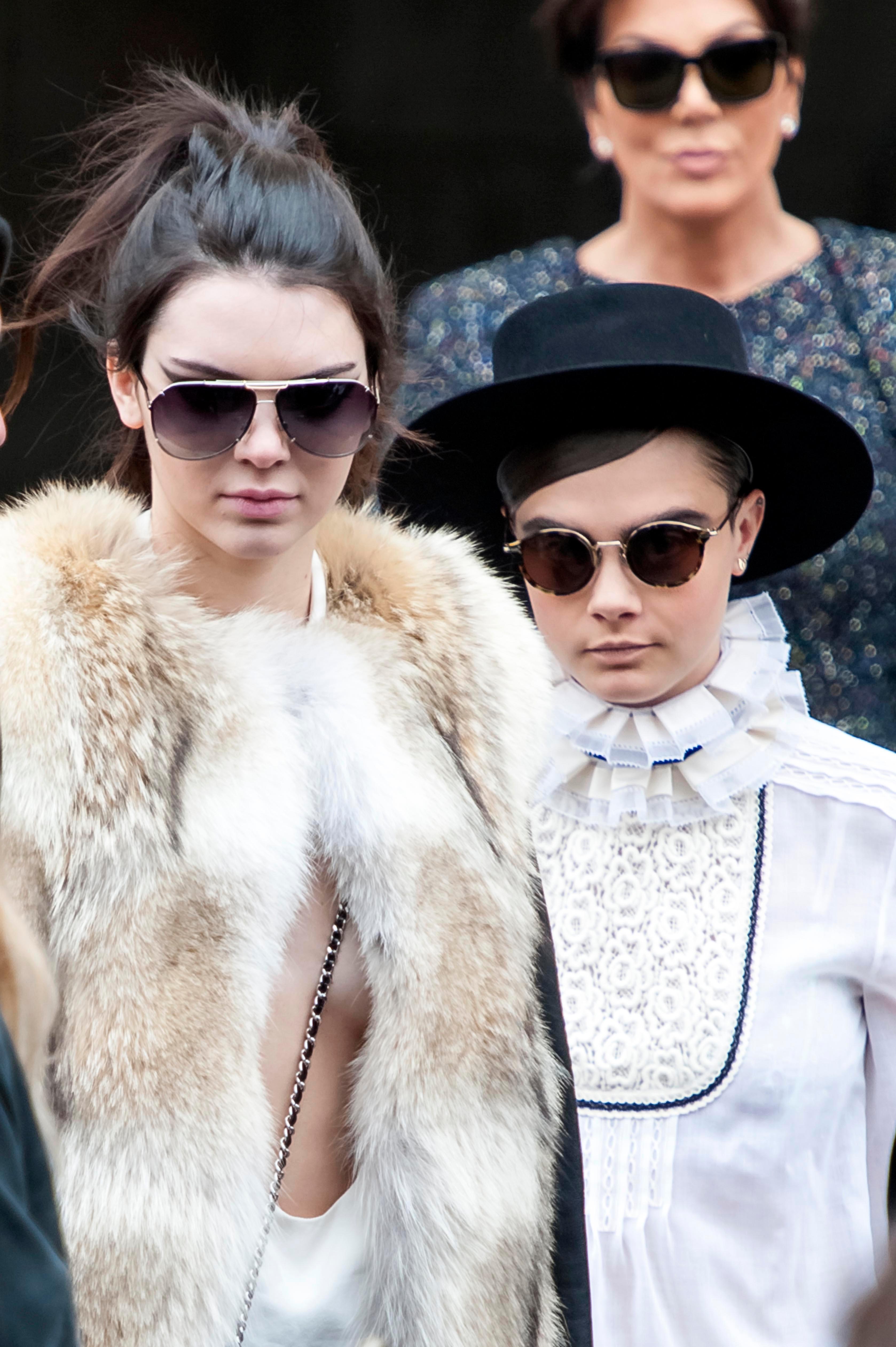 Part Of The Pack! Kris Jenner Trails Behind Models Kendall And Cara  Delevingne At Paris Fashion Week