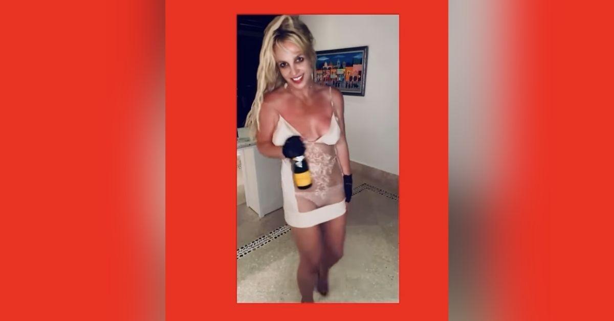 image of The pop princess wore a see-through dress and drank champagne.