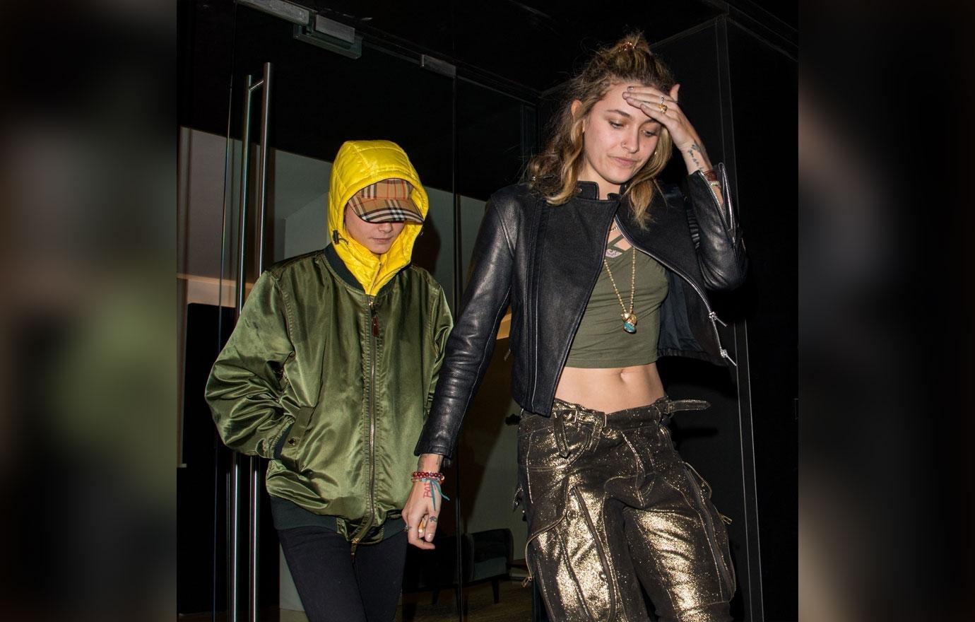 *EXCLUSIVE* Cara Delevingne and Paris Jackson giggled as they made a sneaky exit out of the back door of C restaurant *WEB MUST CALL FOR PRICING*