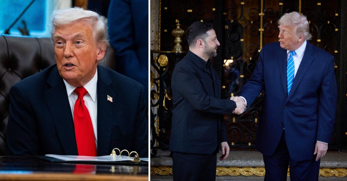 Photo of Donald Trump and photo of Trump with Volodymyr Zelenskyy.