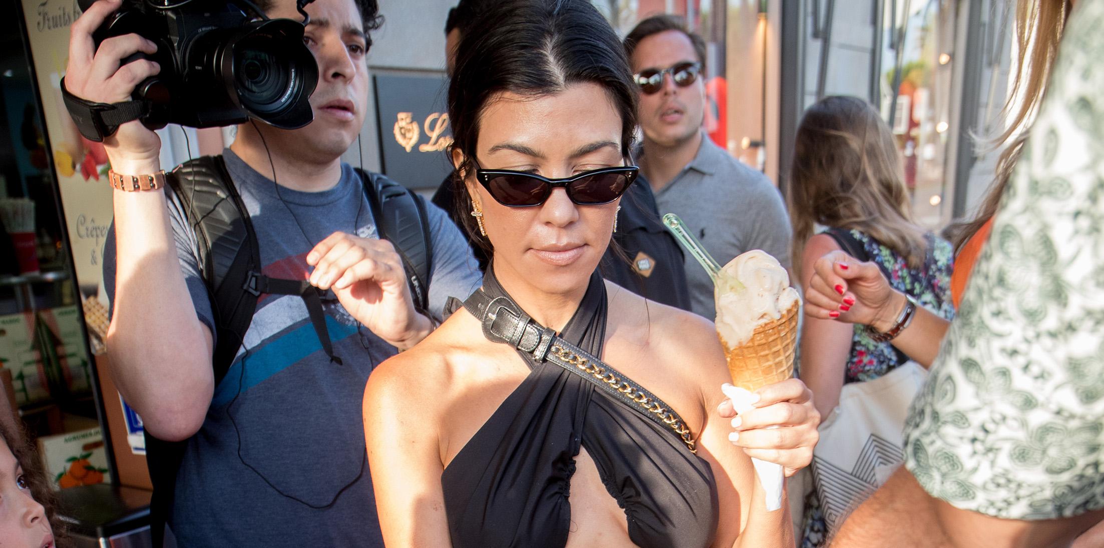 Kendall Jenner and Kourtney Kardashian are seen at Ice Cream Store