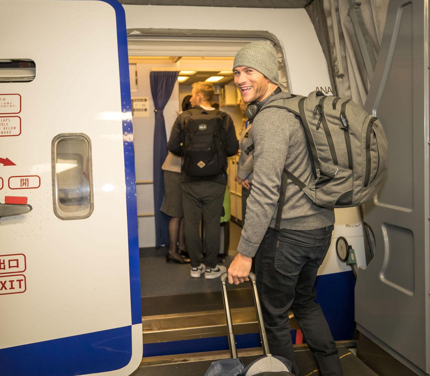 Scott Eastwood on All Nippon Airways for a Recent Trip to Tokyo