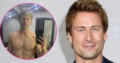 glen powell six pack abs photos