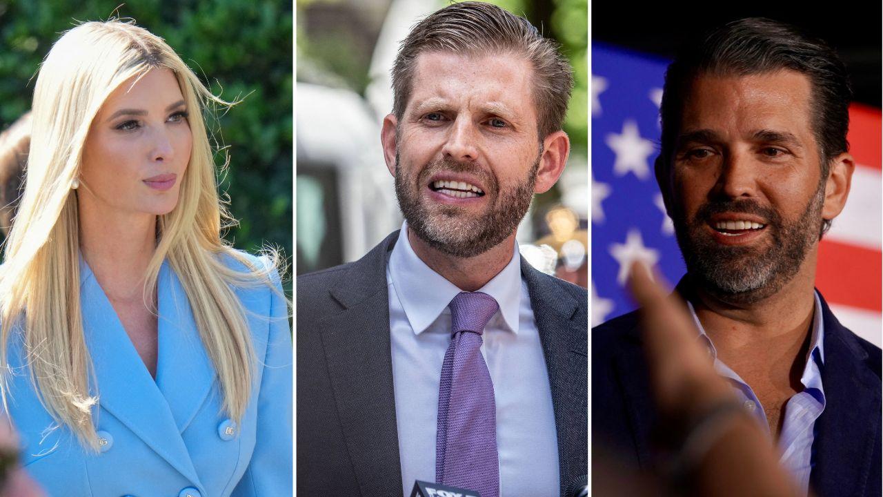 Split image of Ivanka Trump, Eric Trump, and Donald Trump Jr. 