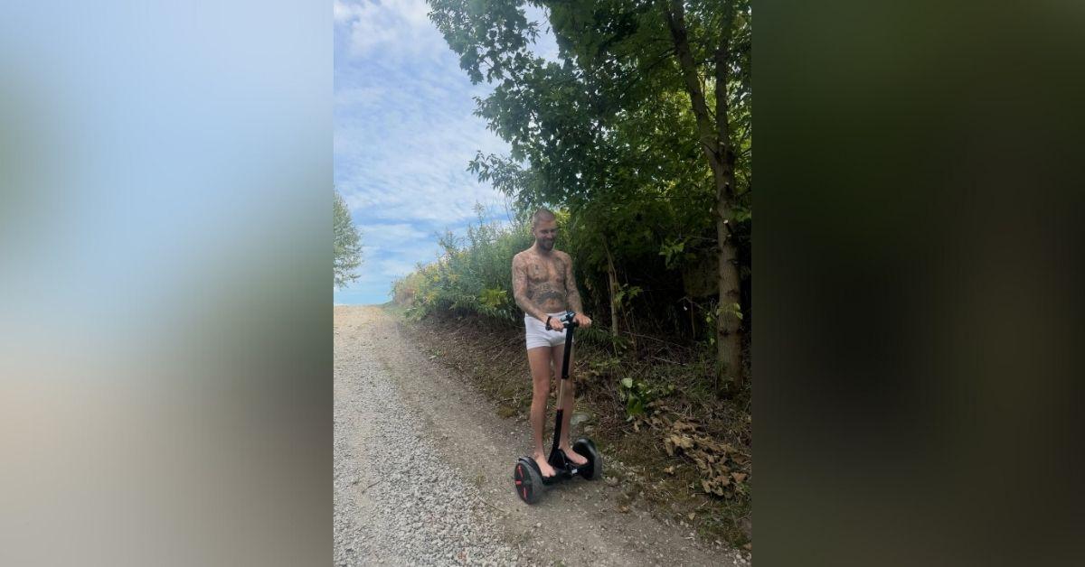 image of Justin Bieber shocked fans by riding a Segway in just his underwear.