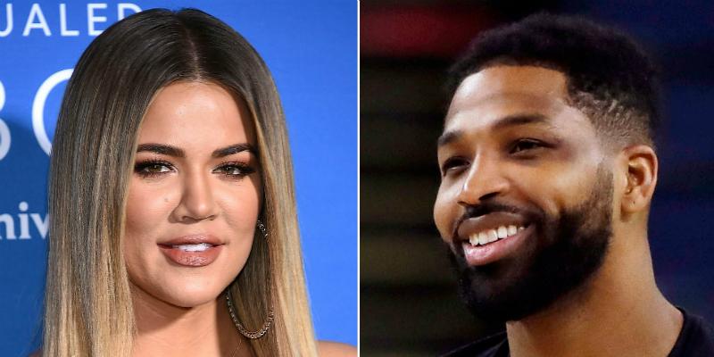 Close up of Khloe Kardashian next to a close up of Tristan Thompson