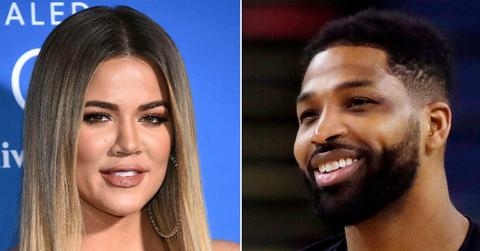 Close up of Khloe Kardashian next to a close up of Tristan Thompson