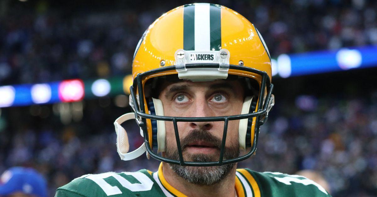 Photo of Aaron Rodgers in football helmet.