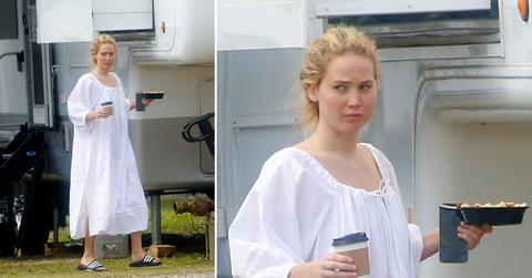 jennifer lawrence arrives on set of red white and water