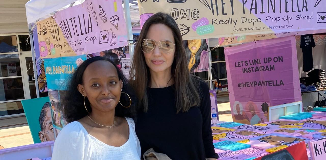 Angelina Jolie Goes Holiday Shopping With Daughter Zahara Wearing