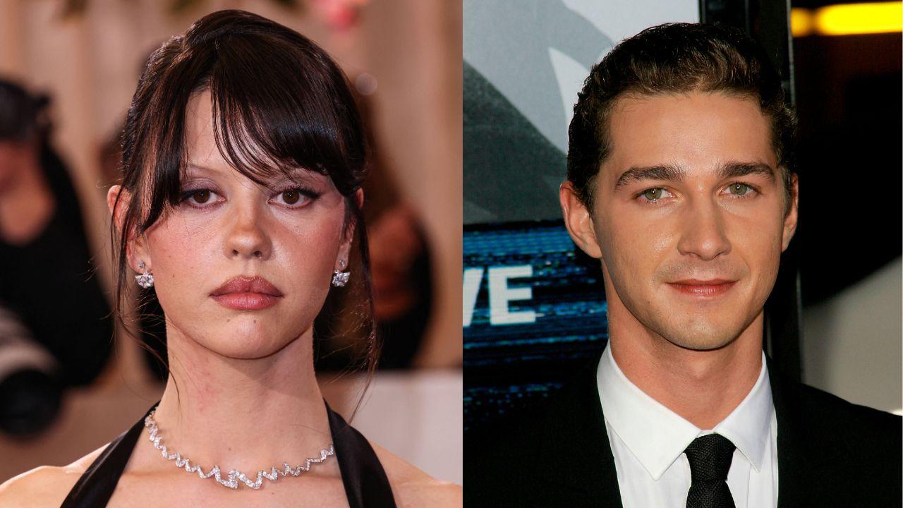 Split image of Mia Goth and Shia LaBeouf.
